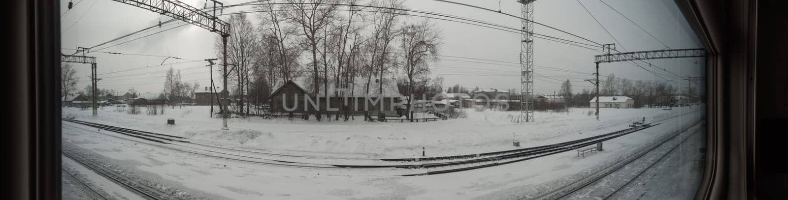 View from the window of the passenger train. winter weather