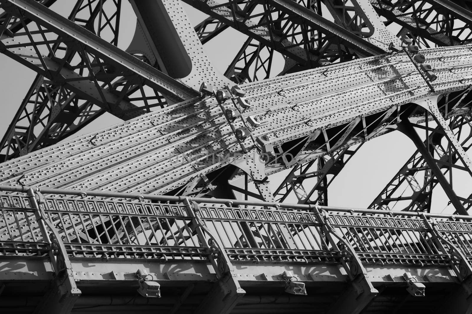 Detail of the railway bridge black and white. industrial construction background