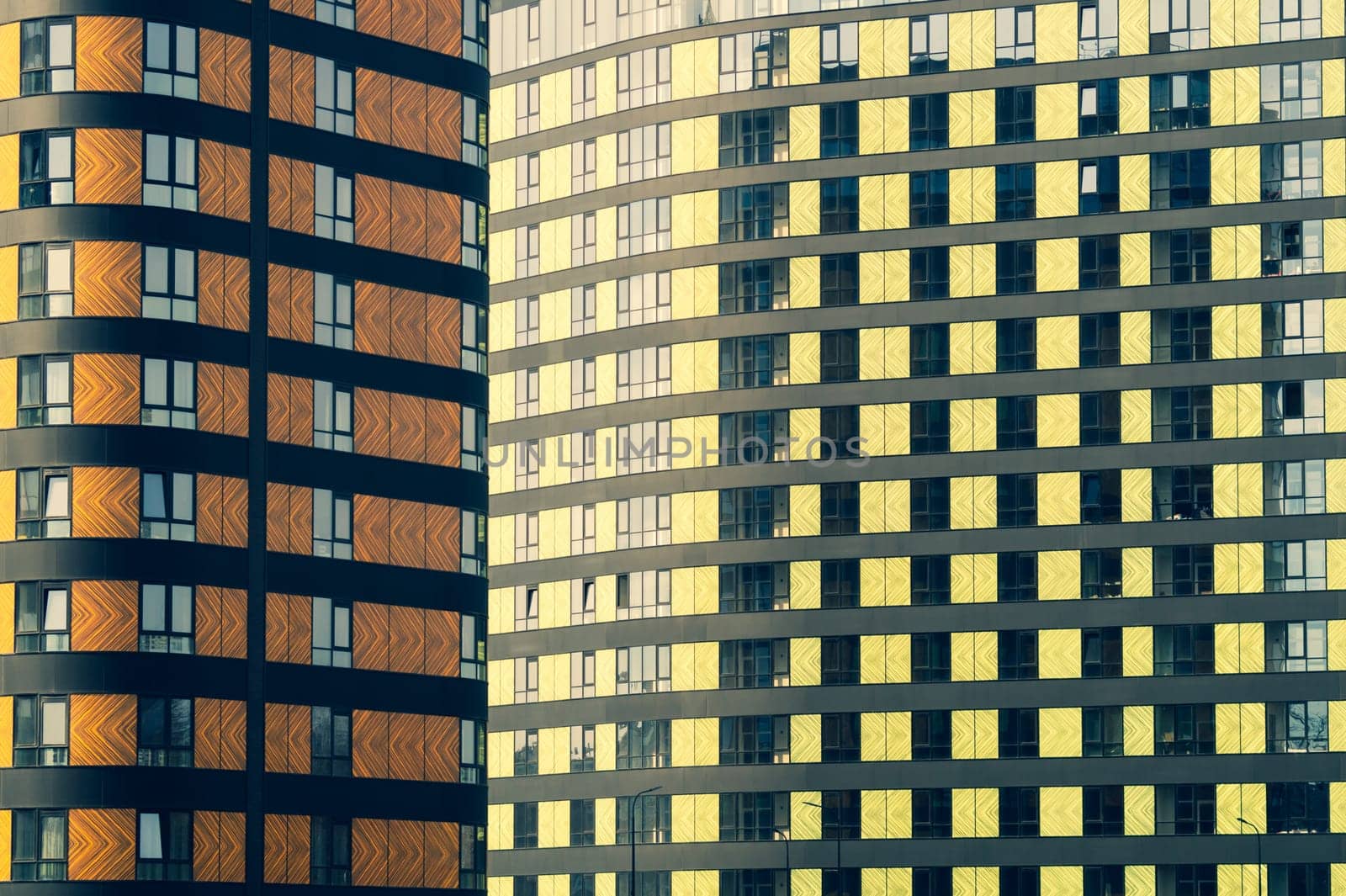 Modern building wall. detail of new constructed colorful building. modern residential construction