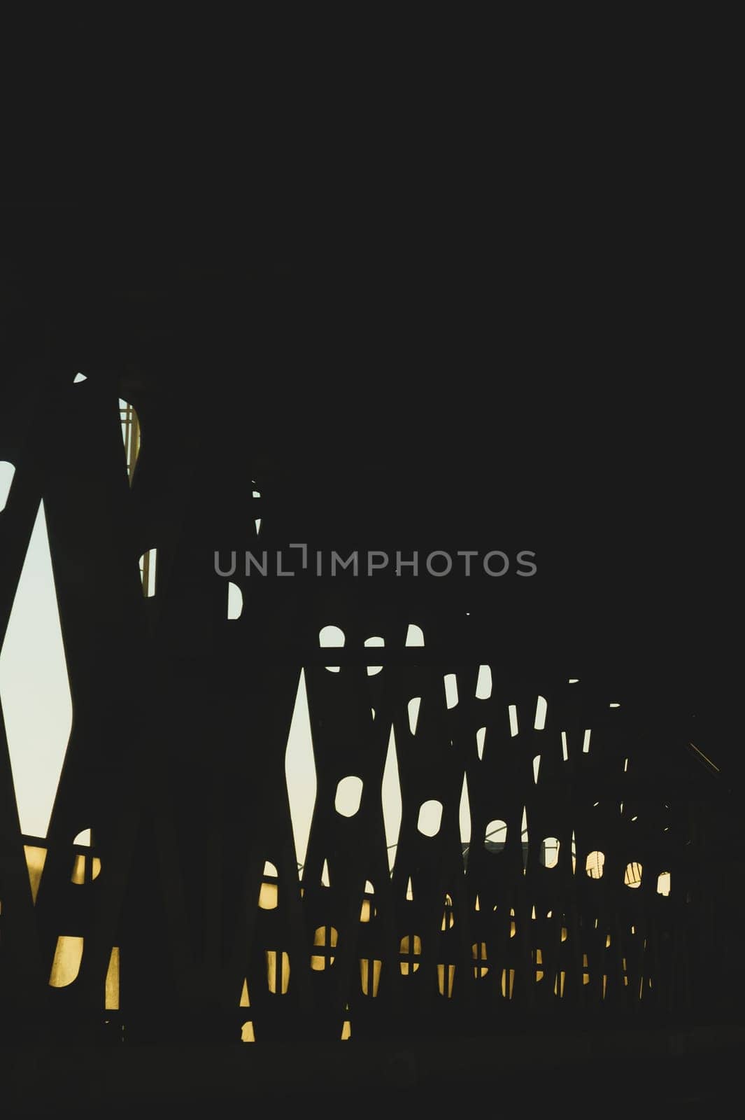 Metal bridge silhouette perspective view. industrial background