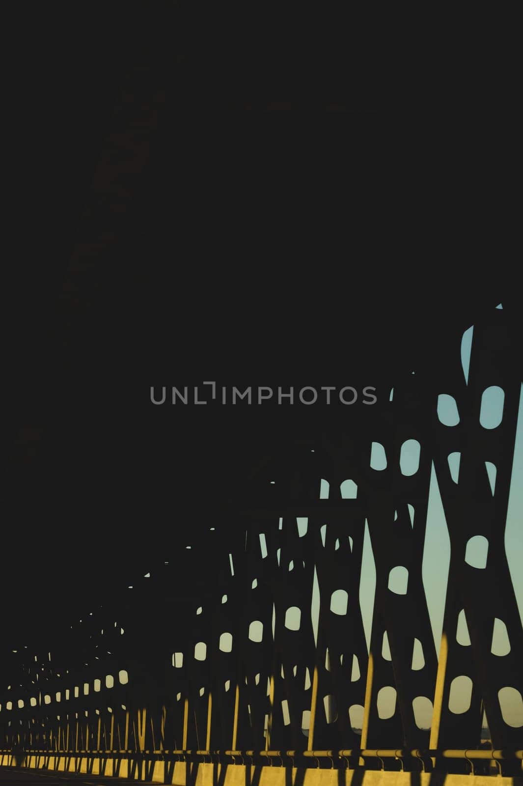Metal bridge silhouette perspective view. industrial background