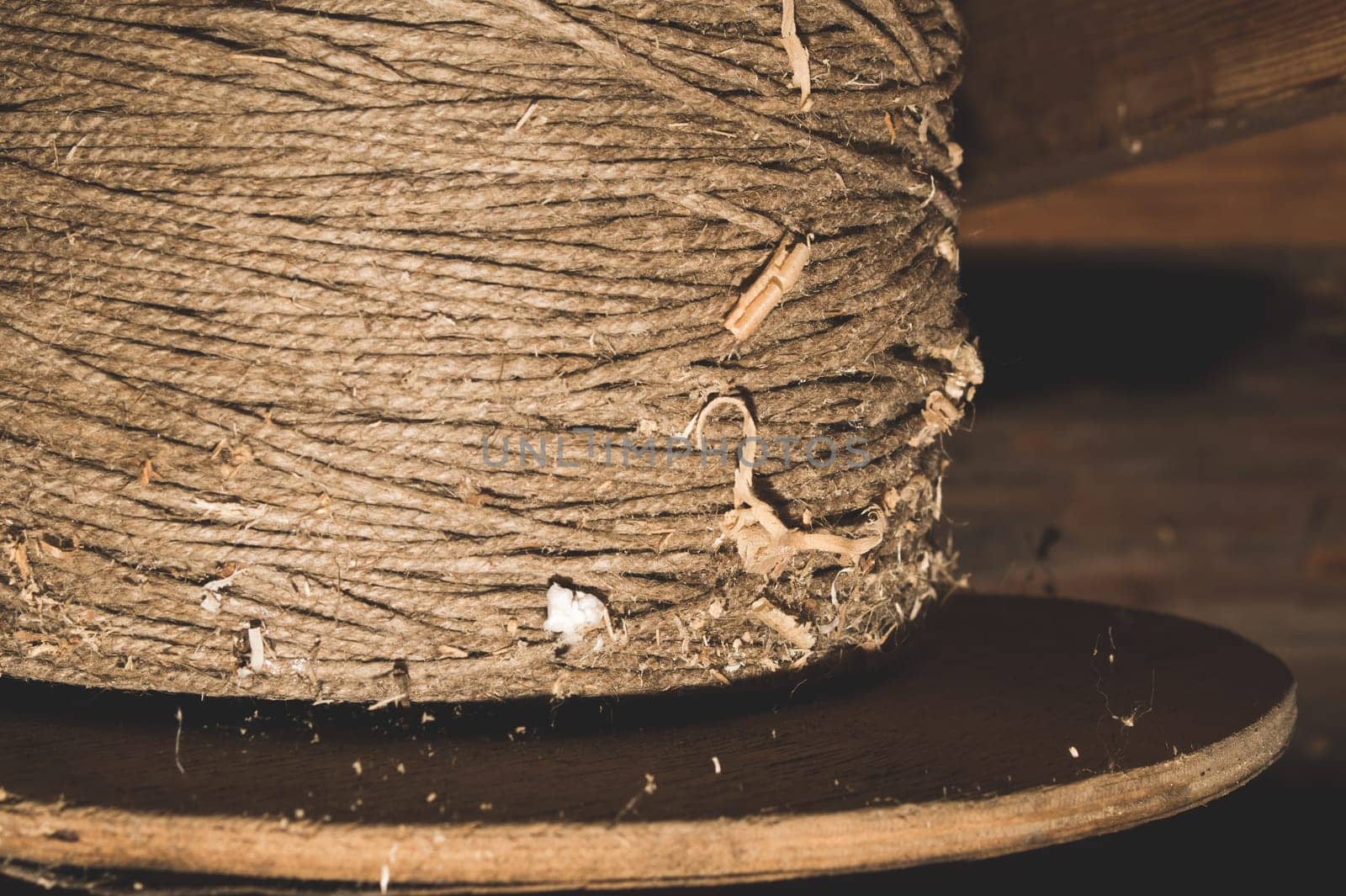 Old rope skein background. clew of rope backdrop
