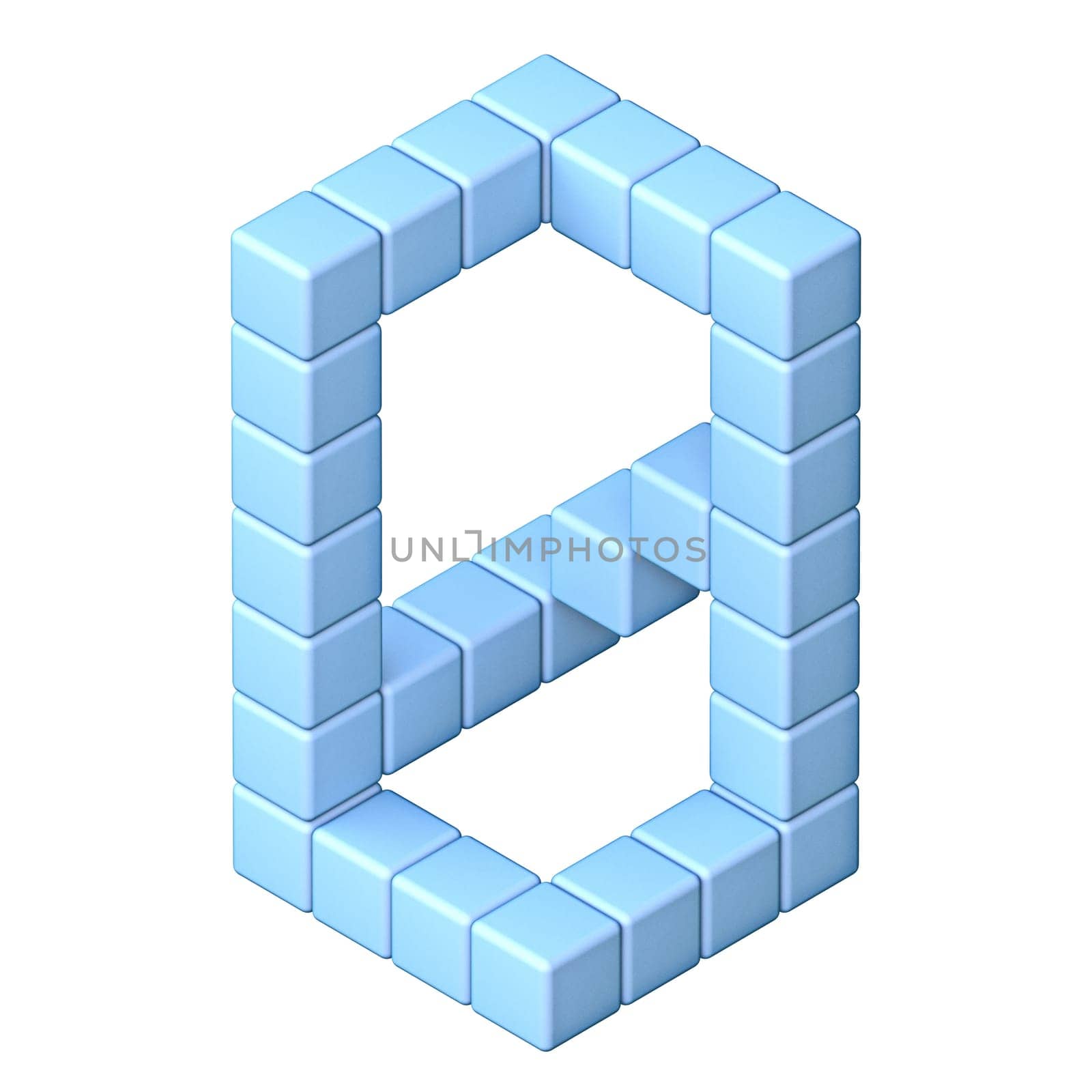 Blue cube orthographic font Number 0 ZERO 3D render illustration isolated on white background