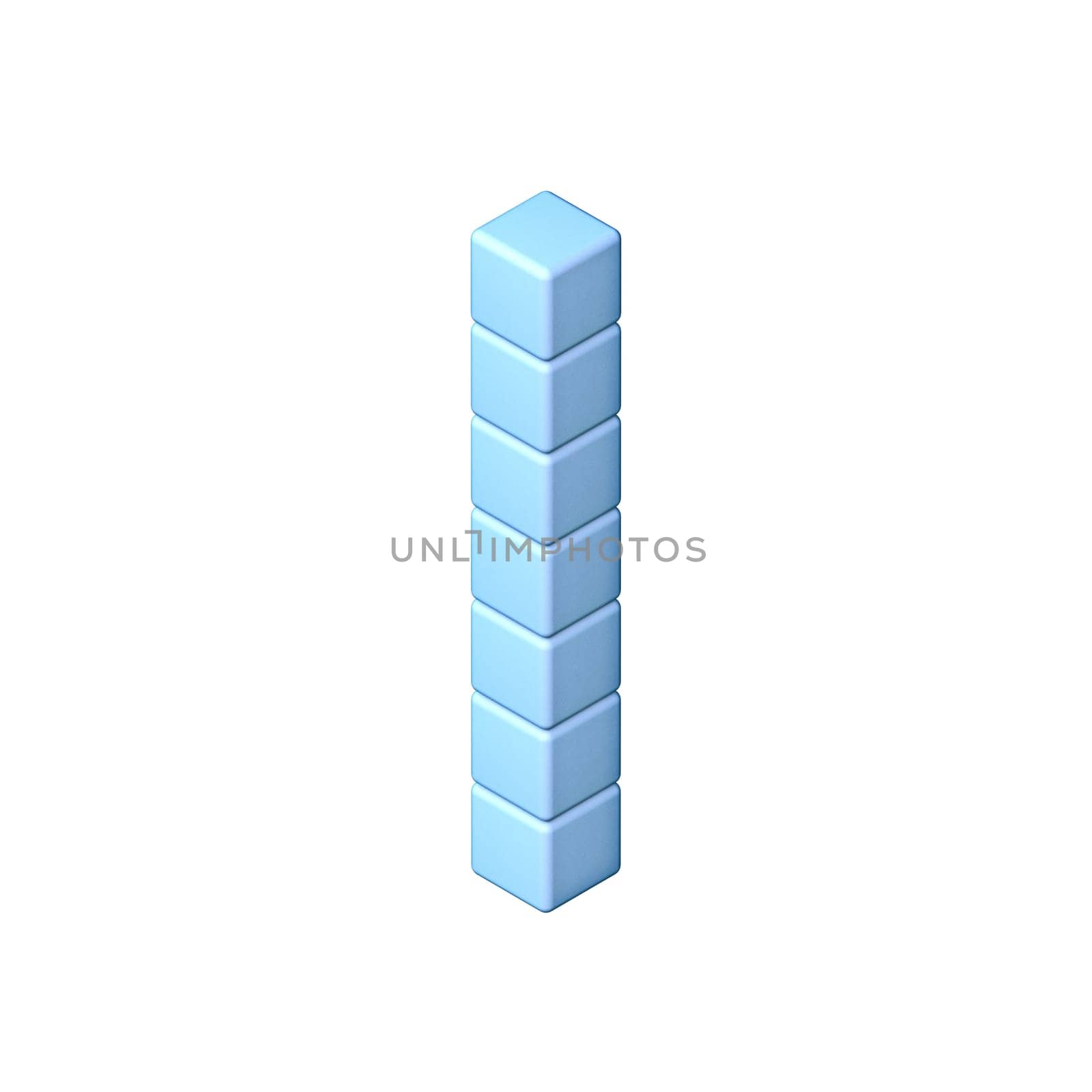 Blue cube orthographic font Letter I 3D render illustration isolated on white background