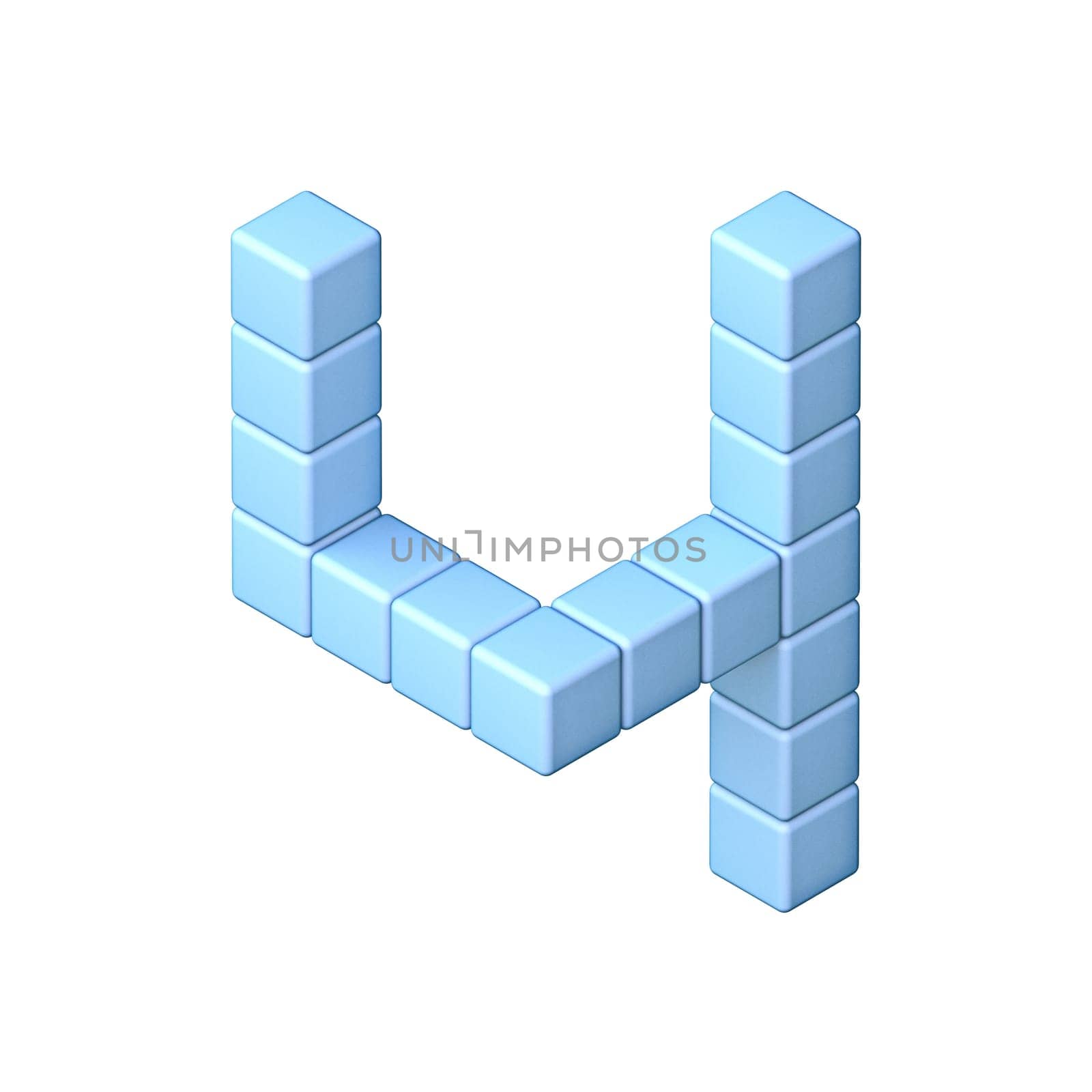 Blue cube orthographic font Number 4 FOUR 3D render illustration isolated on white background