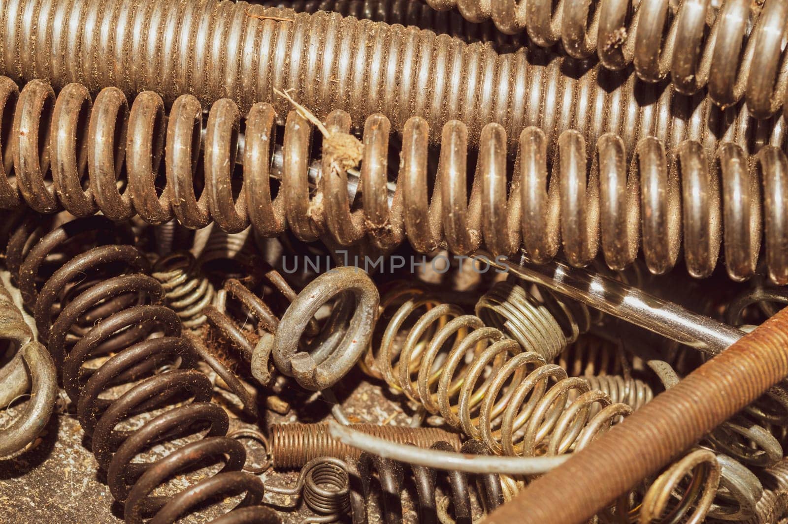 Metal rusty springs. pile of absorbers. industrial concept. work tool