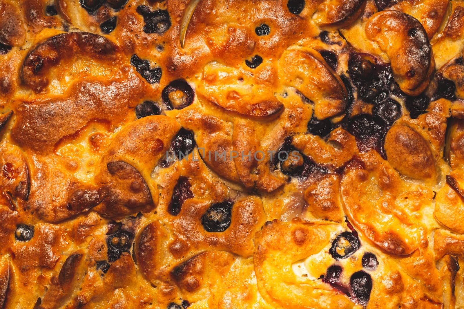 Apple pie close up. charlotte with berries. baking background