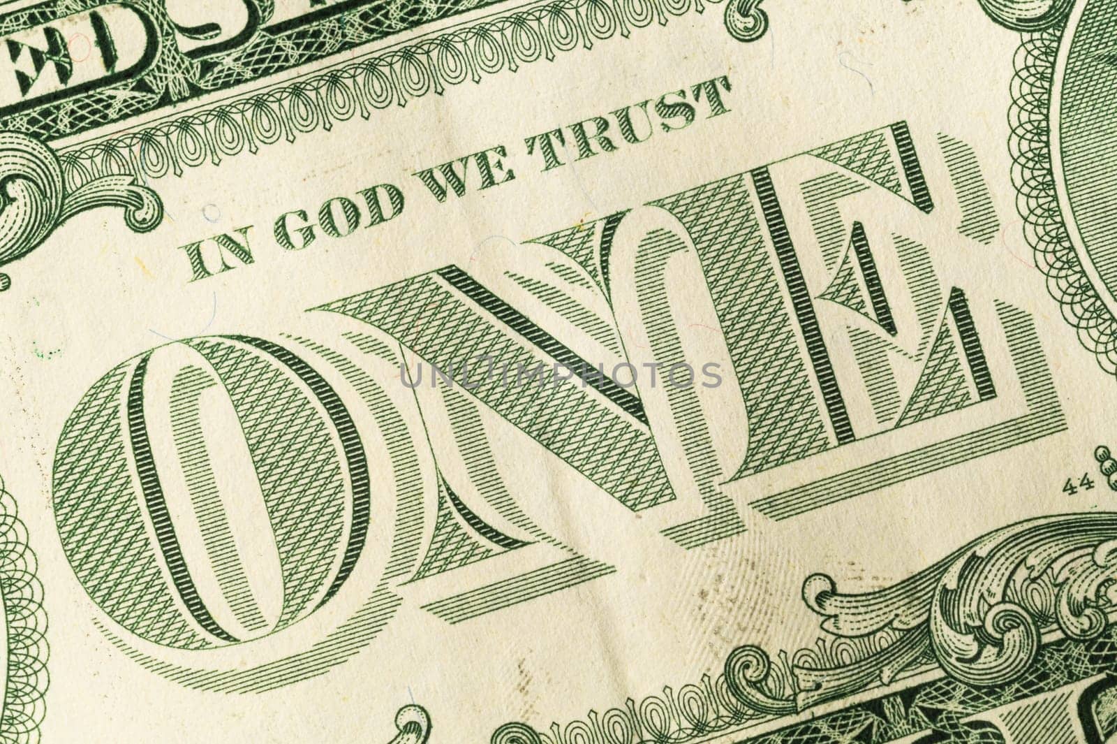 One dollar bill close up. american dollar detail. finance background