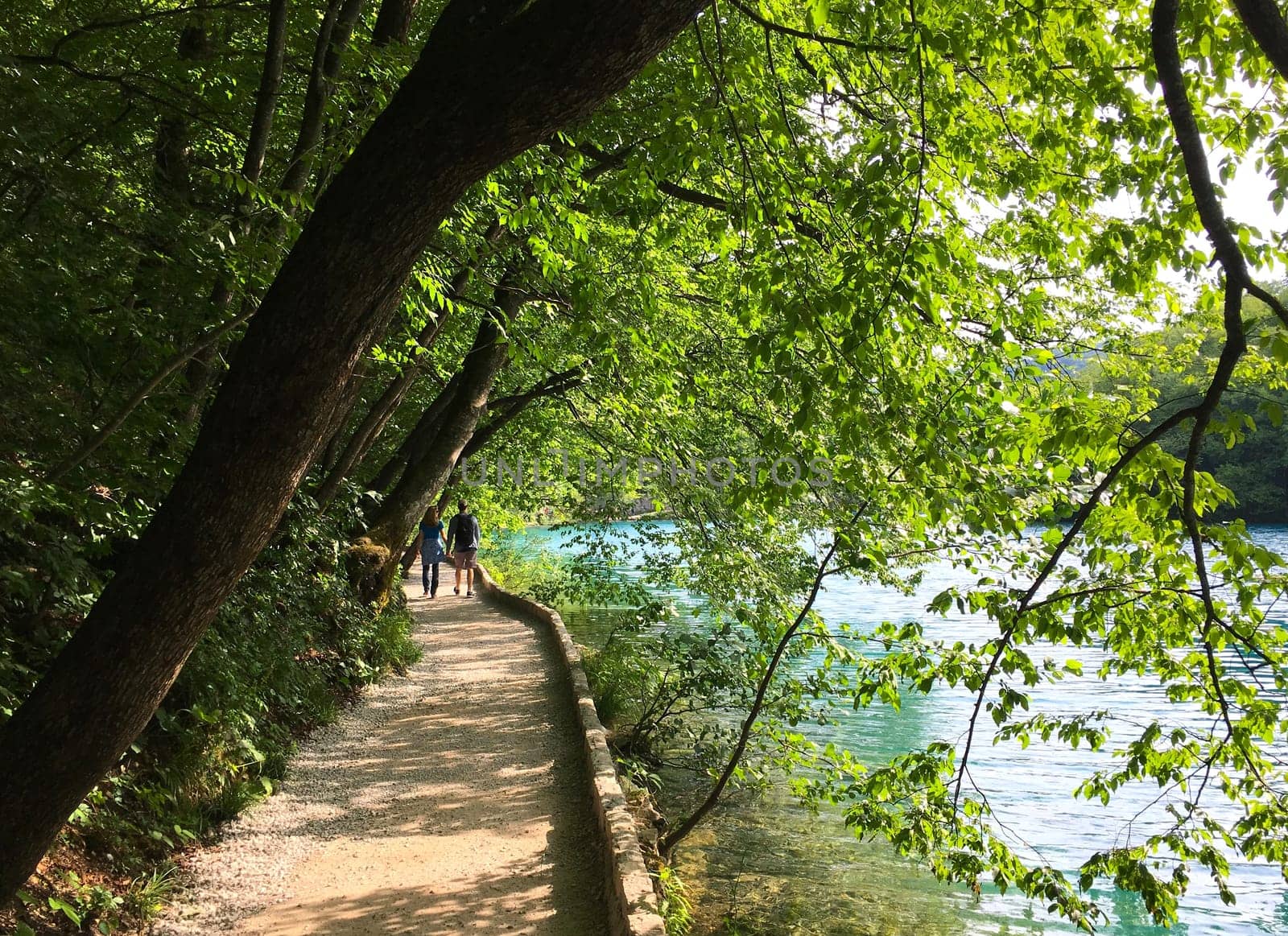 Walking hand in hand in the National Park Plitvice Lakes in Croatia