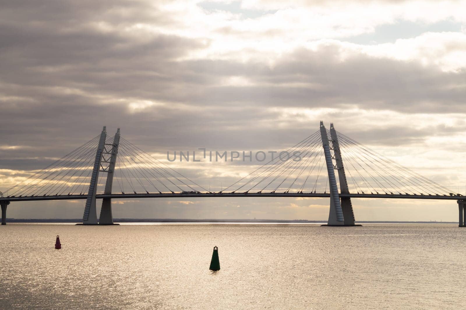 Bridge across the river on a cloudy day background