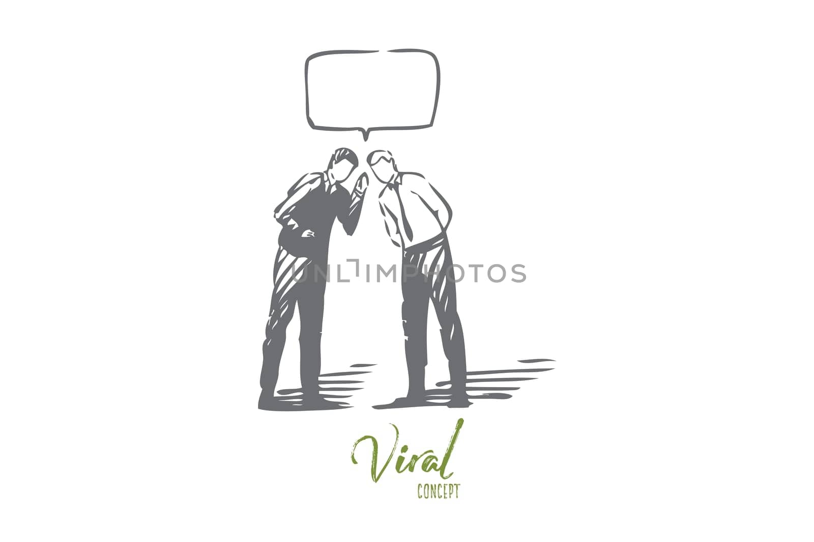 Viral marketing concept sketch. Businessmen sharing rumor, friends conversation, social awareness, information spread, advertising business, communication banner. Isolated vector illustration