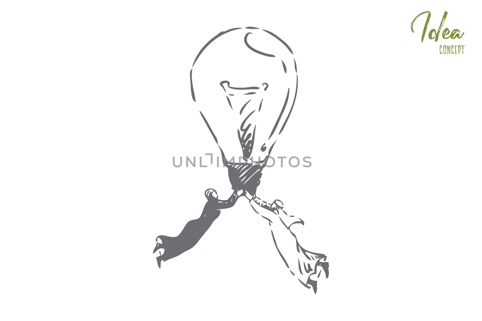 Idea concept sketch. Flying muslim man and woman holding lightbulb. Having useful thought, finding solution metaphor. Innovation, invention. Problem solving, imagination. Isolated vector illustration