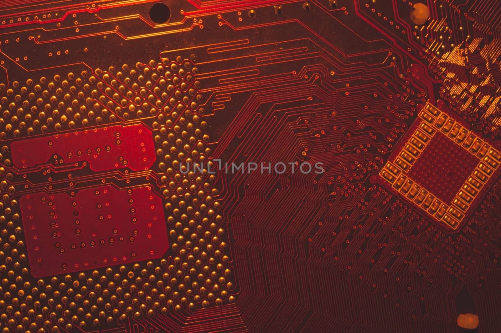 Processor pins macro. computer motherboard close up. cpu pins on a circuit board. micro elements of computer central processor unit. modern technologies abstract background