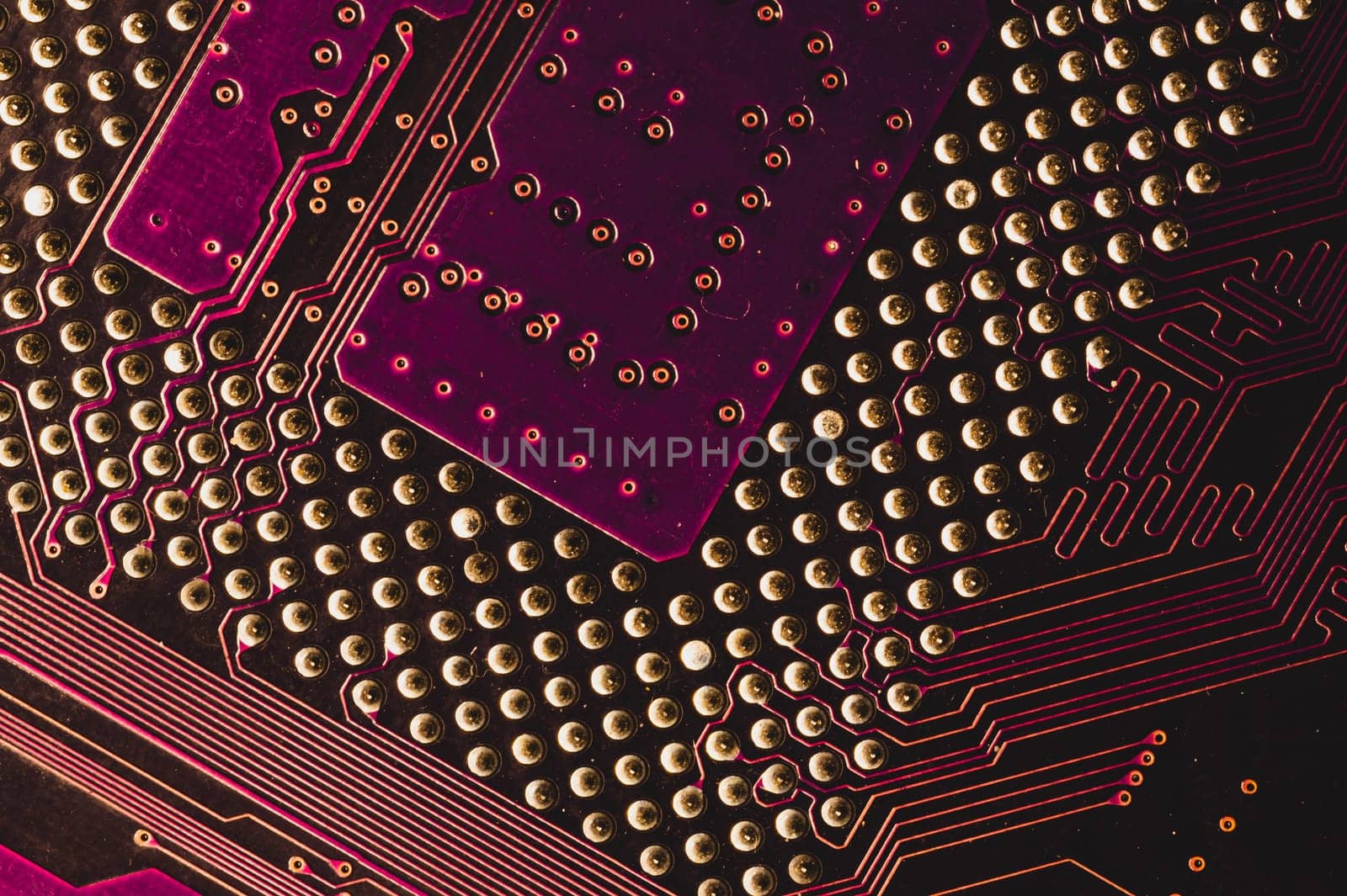 Processor pins macro. computer motherboard close up. cpu pins on a circuit board. micro elements of computer central processor unit. modern technologies abstract background