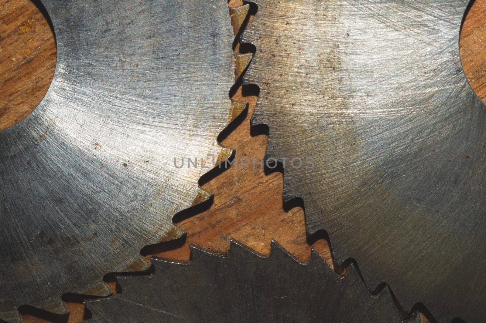 Circular saw blades. carpentry tools. industrial background. equipment for sawmill and sawing wooden products