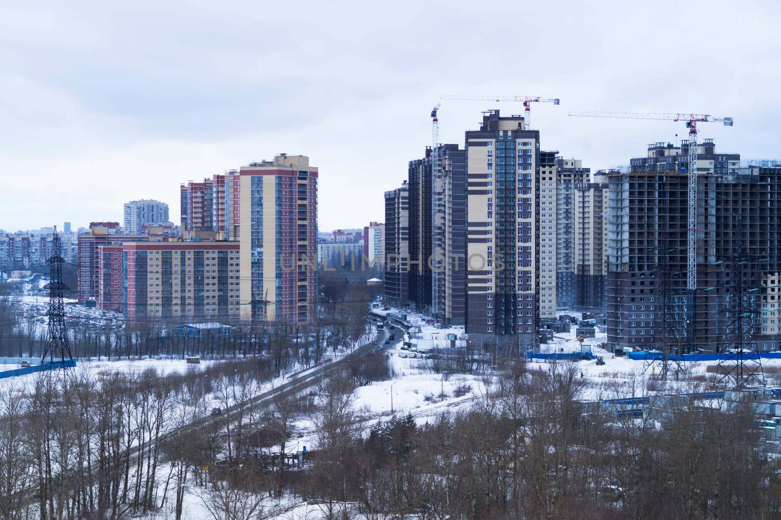 Cityscape with big modern buildings. landscape with high constructions