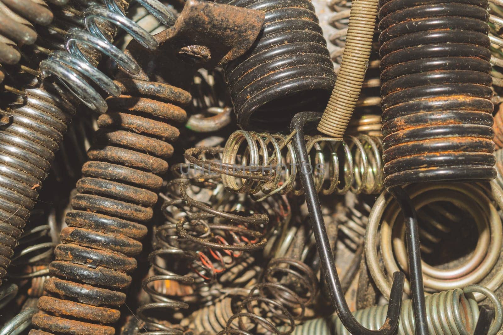 Metal rusty springs. pile of absorbers. industrial concept. work tool