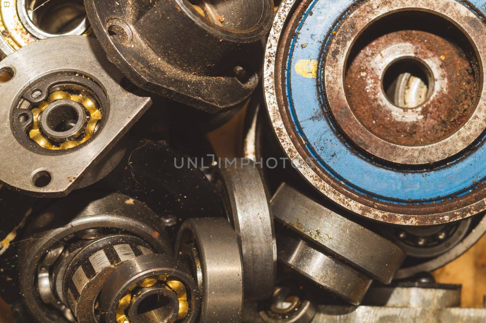Metal bearings. pile of gears. scrap metal