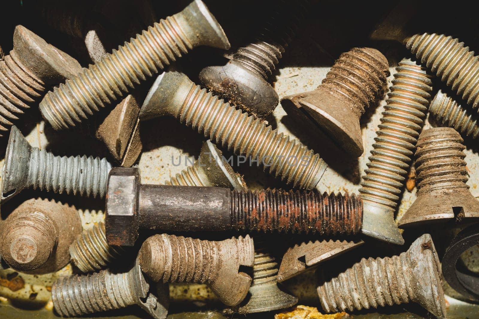 Bolts and nuts close up. fasteners background. work tool