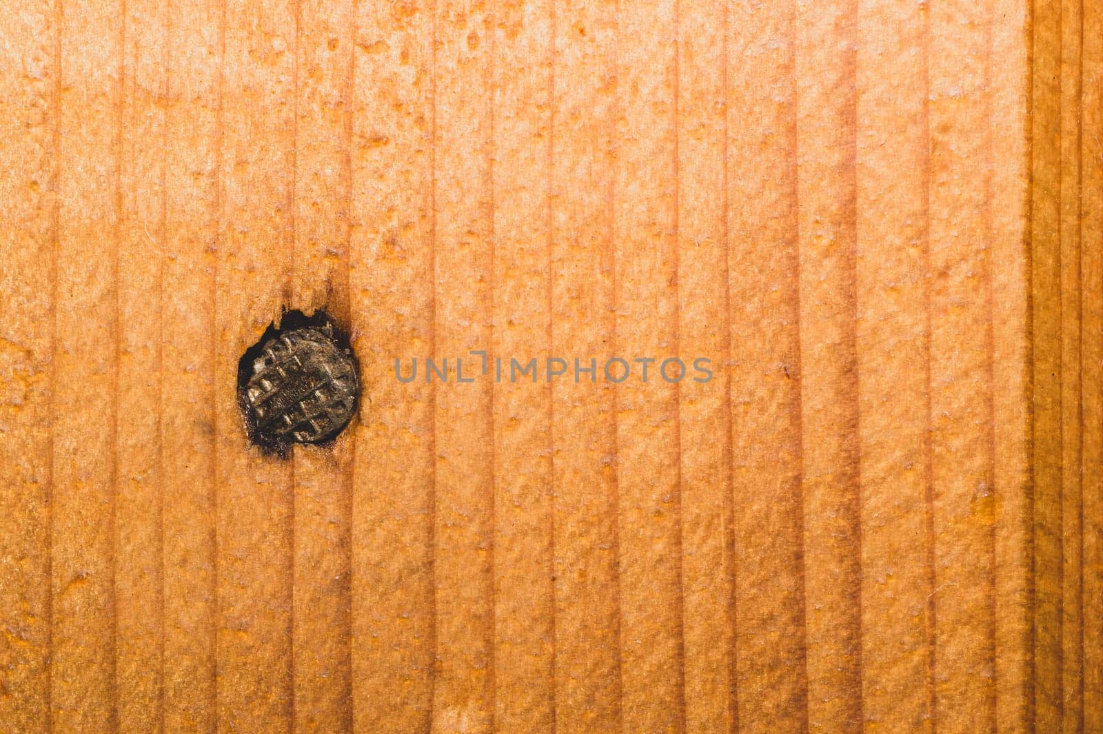 Nail in a wooden wall close up. brown wood texture