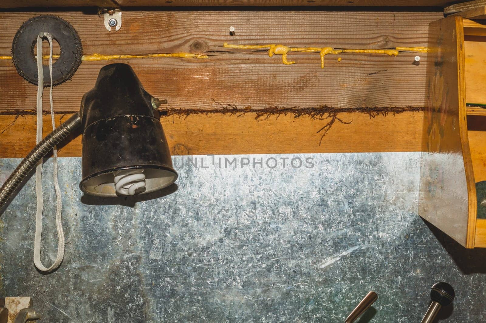 Carpentry work place. old workbench. crafting table