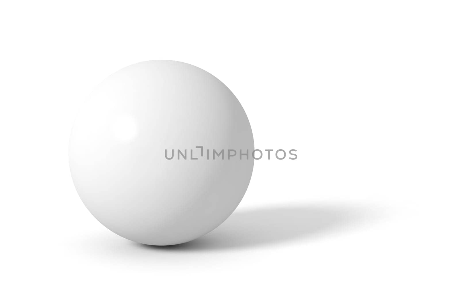 White glossy sphere with long shadow. 3D vector illustration.