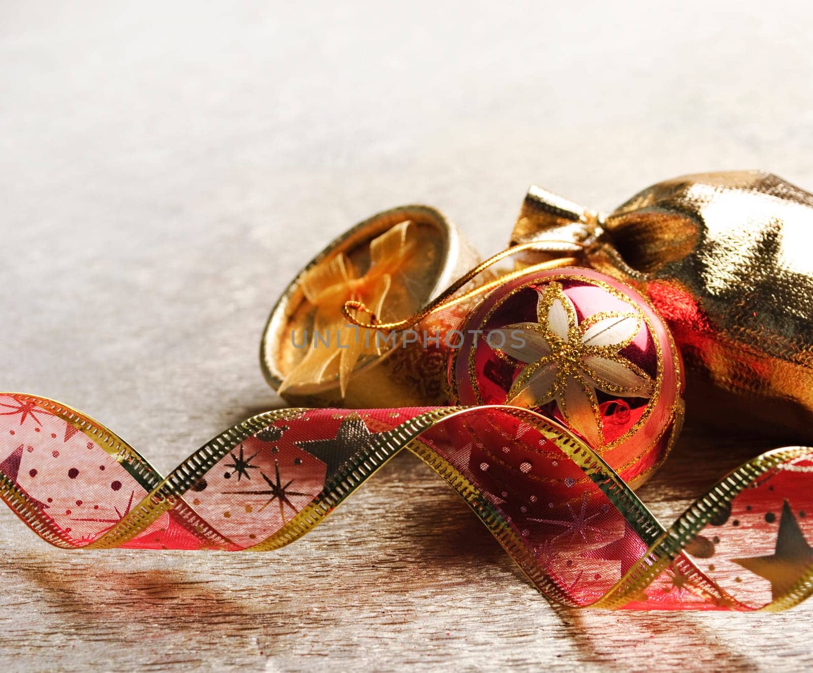 Christmas decoration on golden background