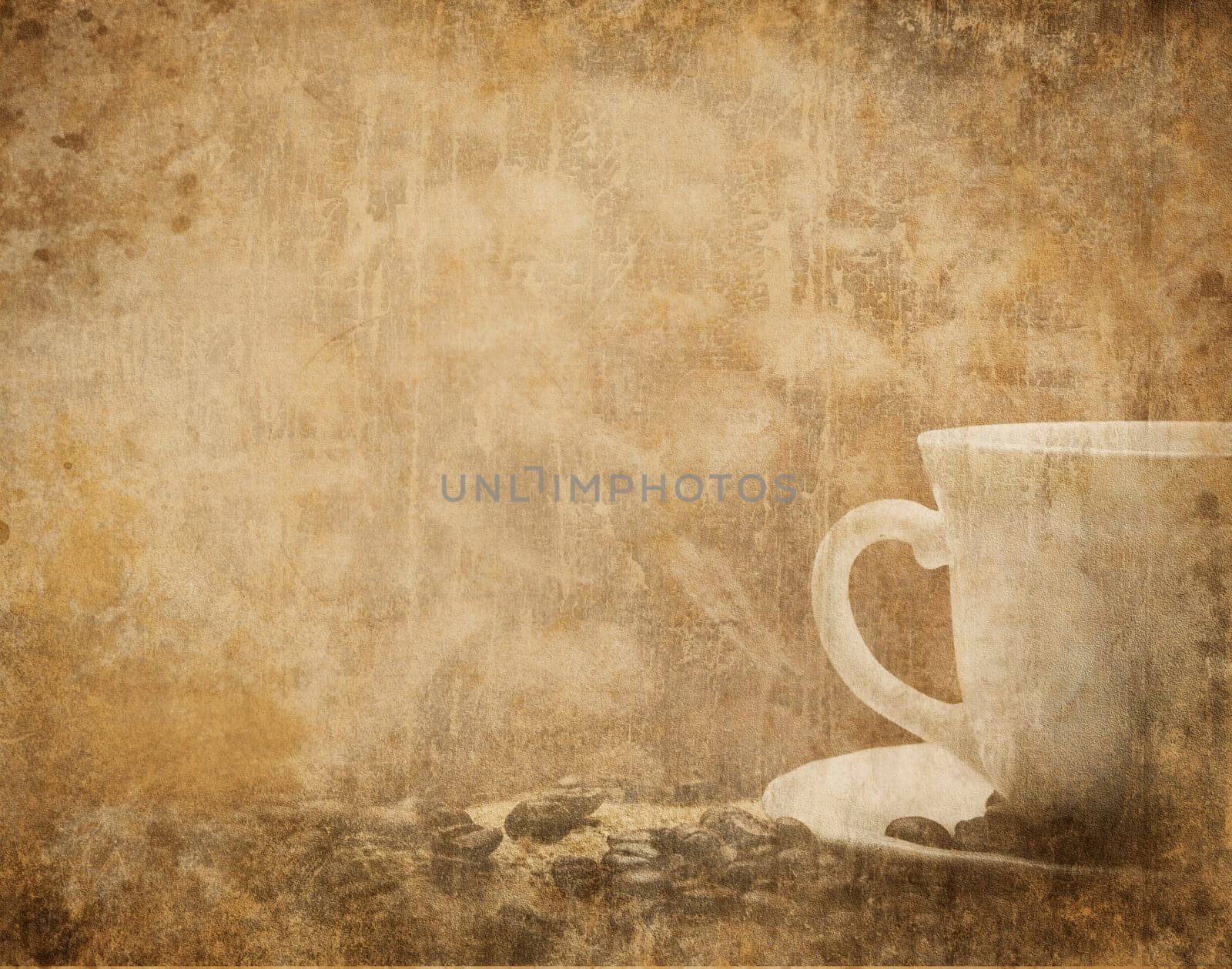 Vintage coffee background whith coffee cup and coffee beans