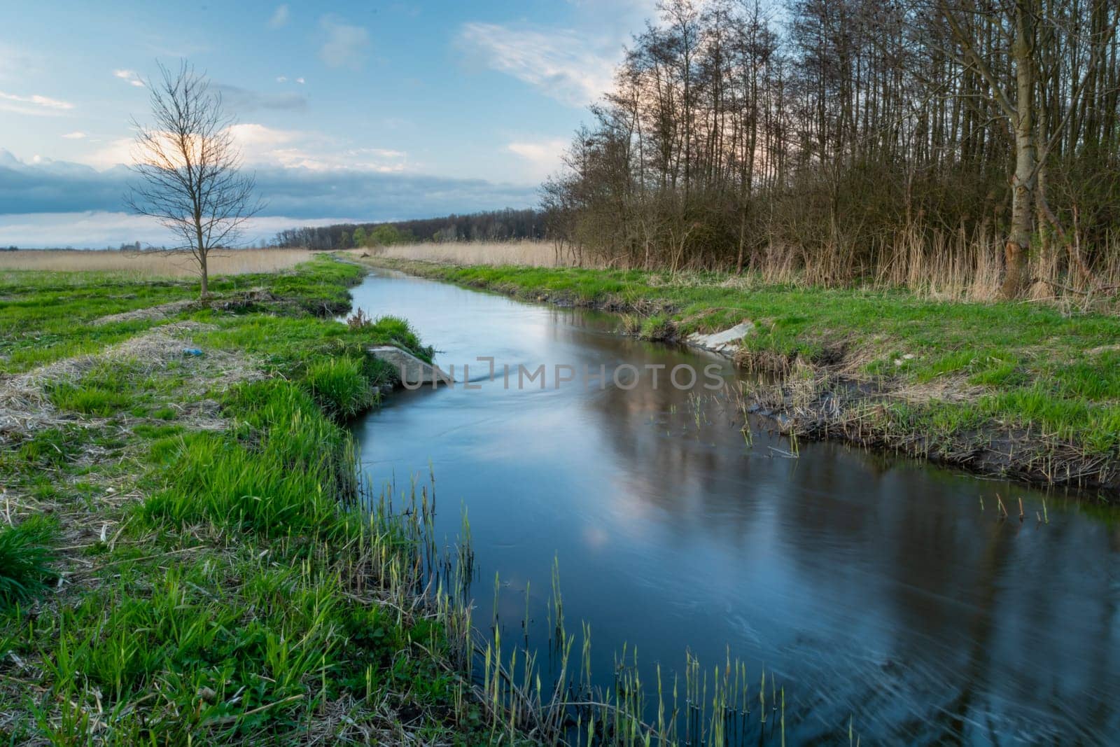 The Uherka river in Stankow in eastern Poland, spring view