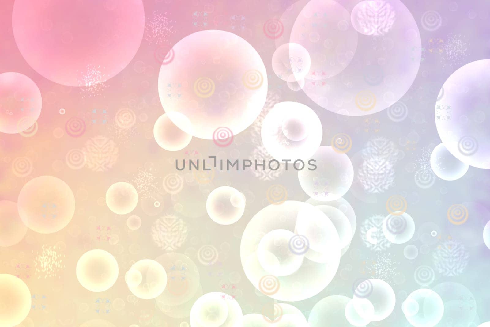 Abstract blurred fresh vivid spring summer light delicate pastel yellow pink orange turquoise bokeh background texture with bright circular soft color lights. Beautiful backdrop illustration.