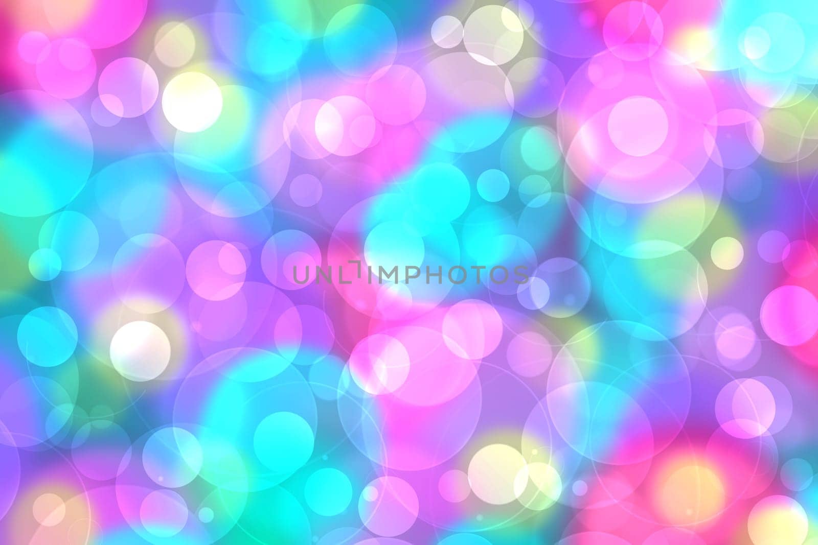 Colorful party background. Abstract pastel blue turquoise pink texture with blurred bokeh lights and soft color circles. Beautiful backdrop for design of invitation for various holidays. Card concept.