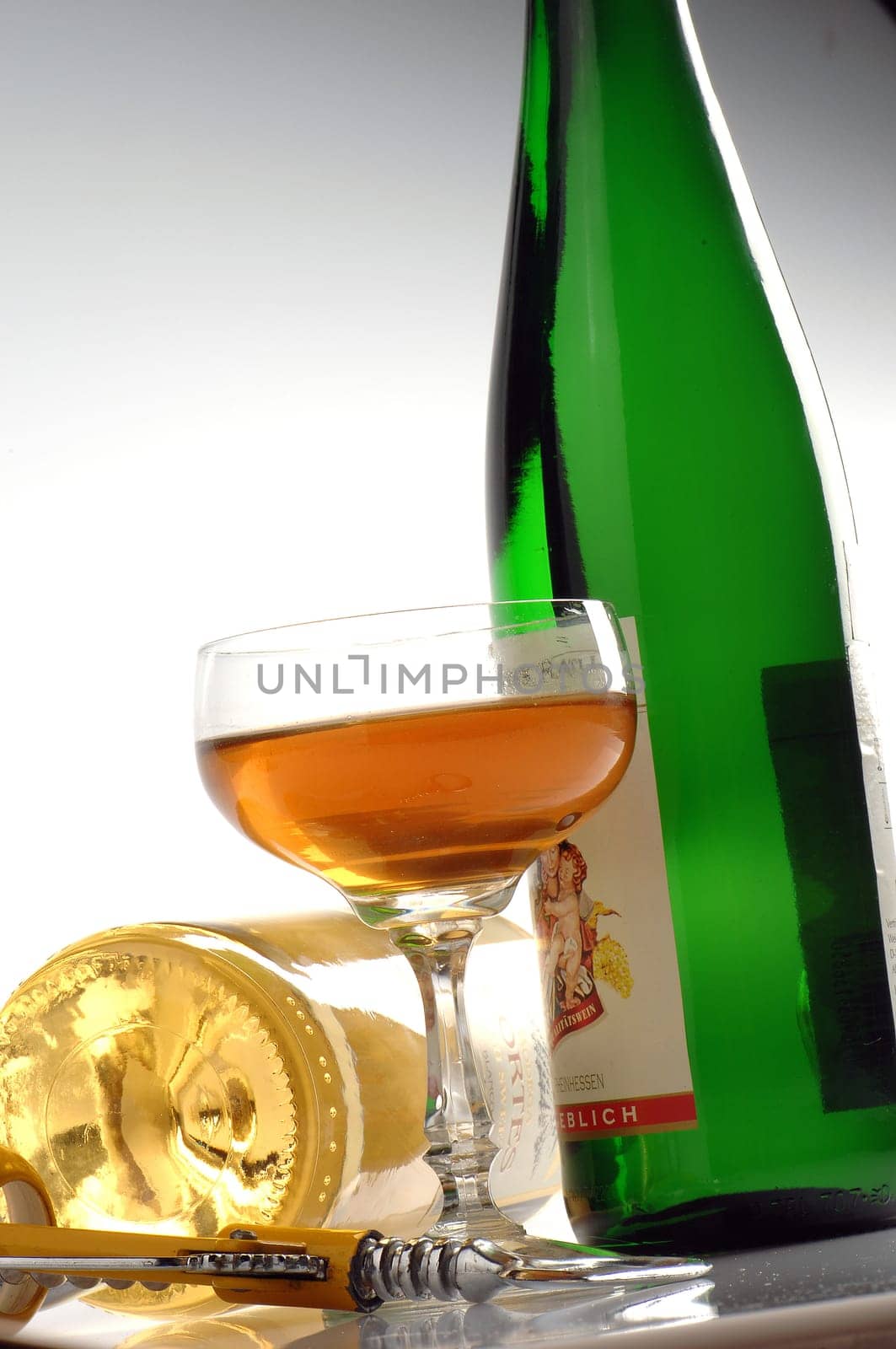 bottles with wine on a white background