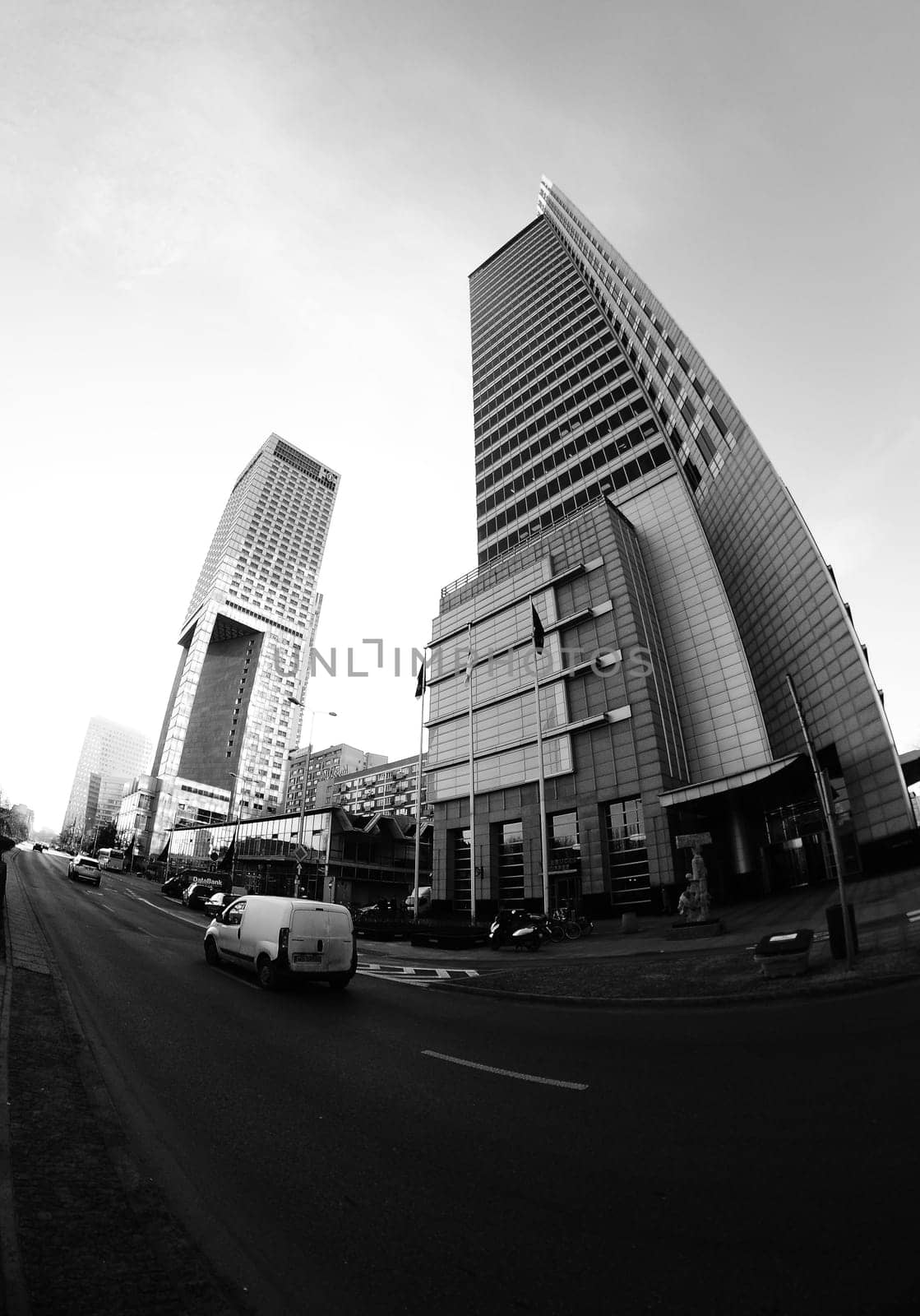 black and white photos of the center of Warsaw