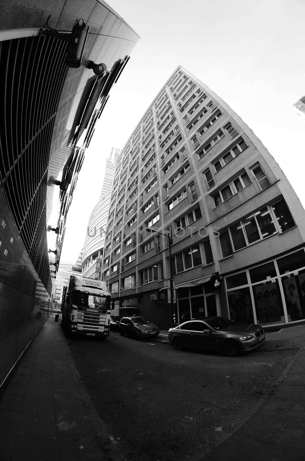black and white photos of the center of Warsaw
