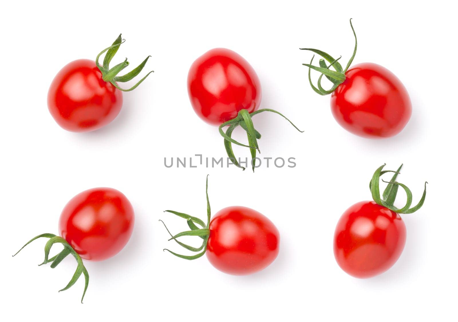 Cherry tomatoes isolated on white background. View from above