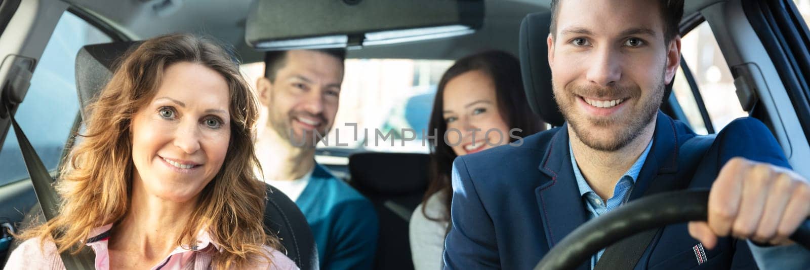 Group Of Happy Friends Having Fun In The Car