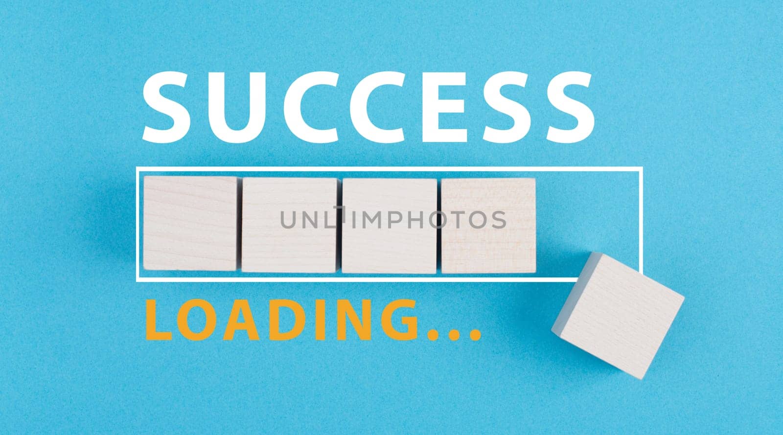Loading bar with the word success, blue colored background, business concept, improvement