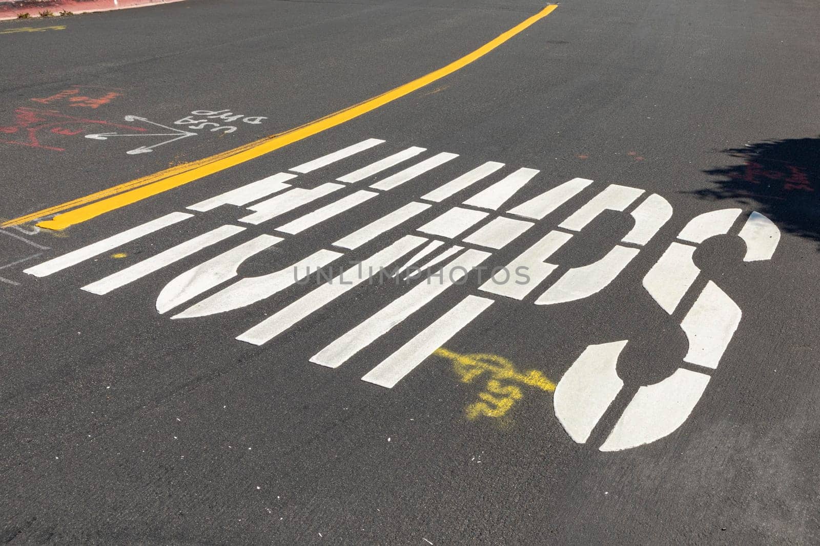 humps sign in america painted at street to warn cars and force them to reduce speed
