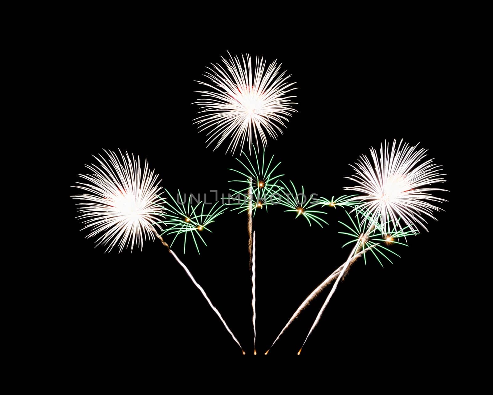 Colorful fireworks exploding on black sky. Celebration and anniversary concept.