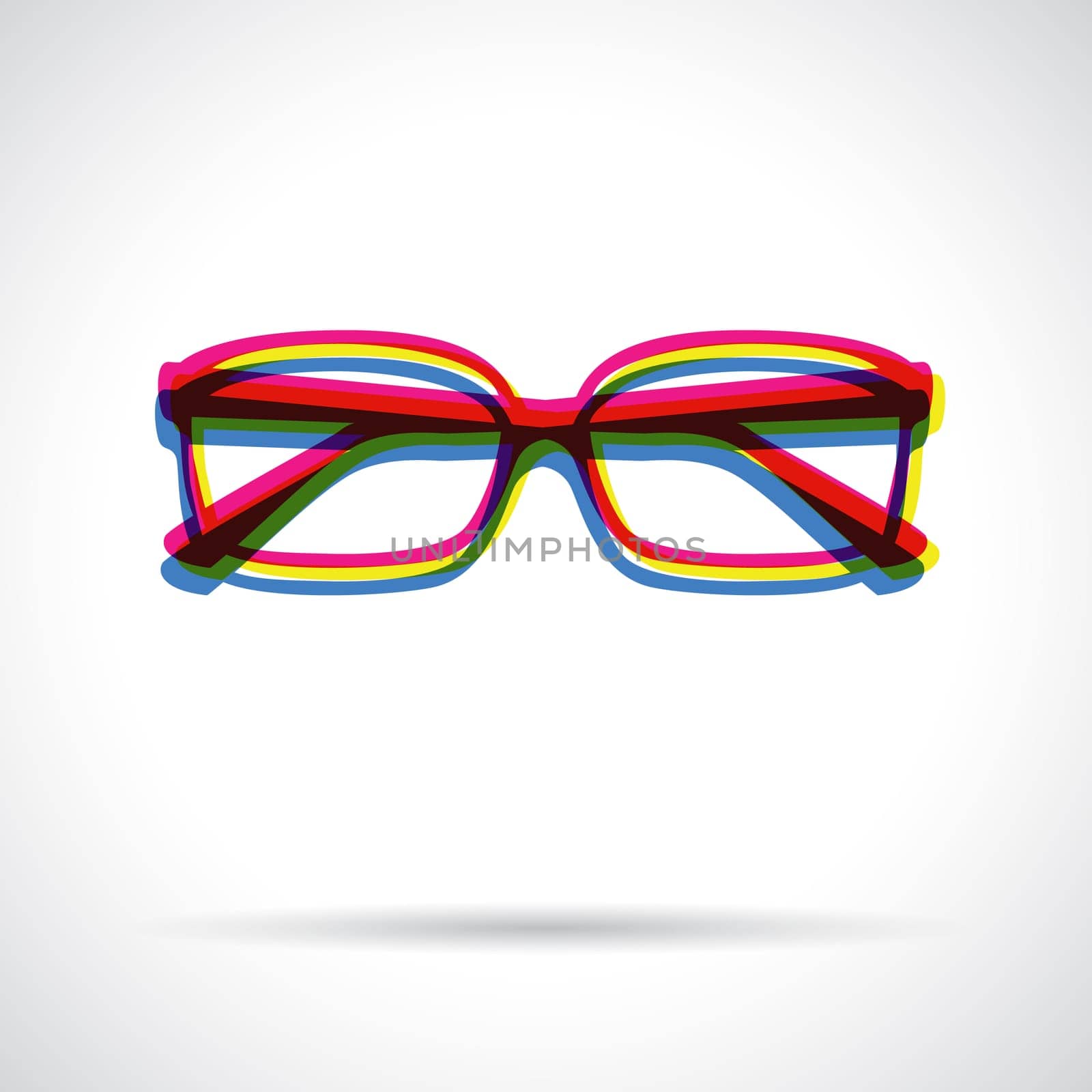 Glasses icon. Anaglyph 3d symbol with shadow.