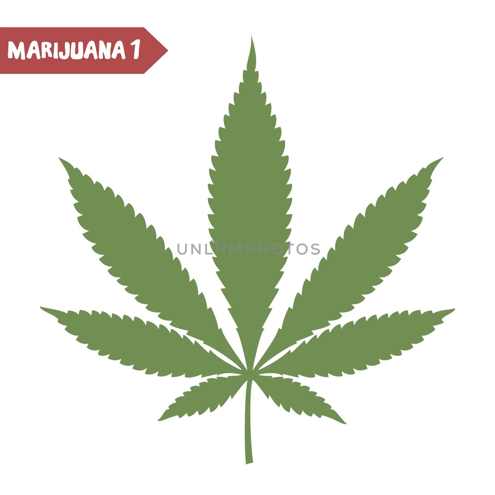 Marijuana leaf. Medical cannabis leaf isolated on white. Graphic design element for web, prints, t-shirt. Vector illustration.