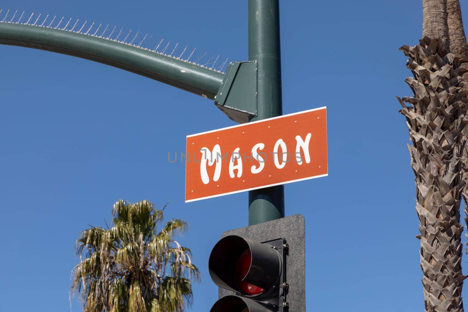 street name mason in Santa Barbara and red color under blue sky