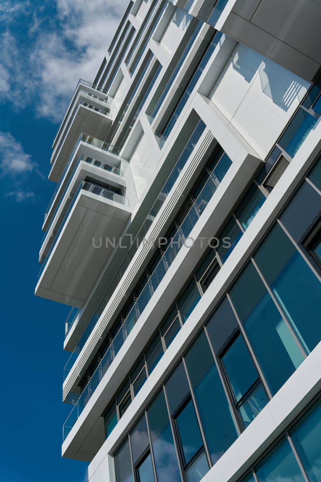 View upwards at a modern new apartment building in downtown Berlin