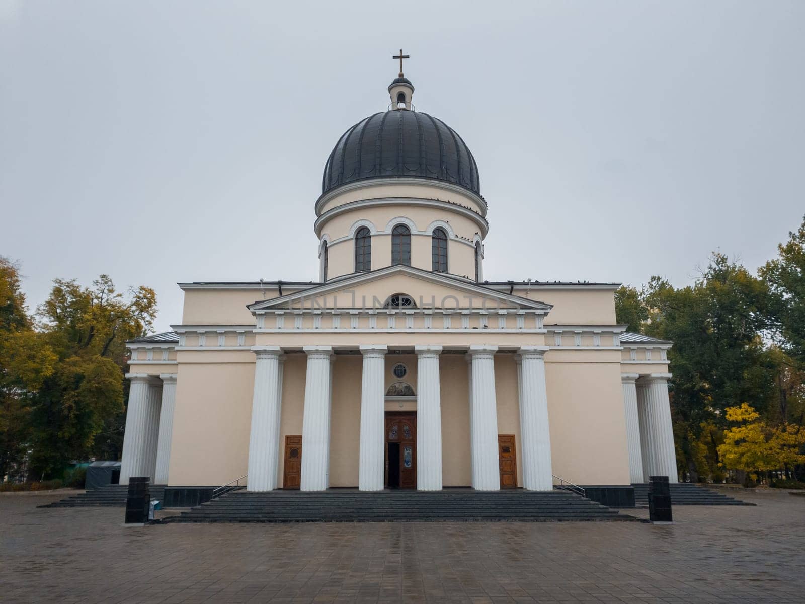 The Metropolitan Cathedral Nativity of the Lord, architectural centerpiece of Chisinau city, Moldova. Autumn season view in a rainy day