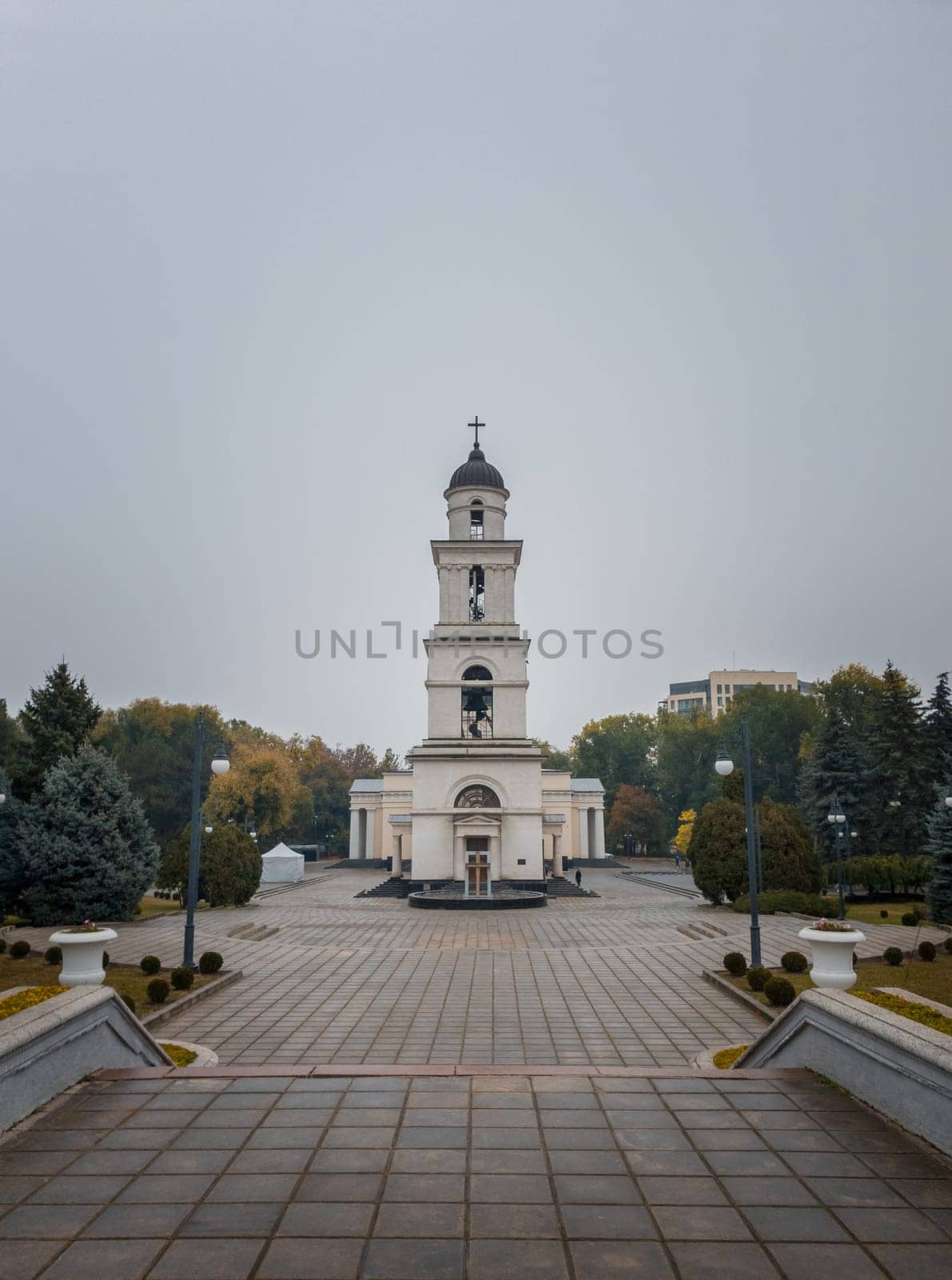 The bell tower near the Metropolitan Cathedral Nativity of the Lord in Chisinau, Moldova. Historical and architectural landmark of the capital city