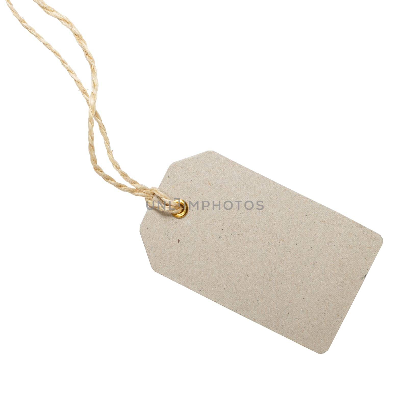 Empty rectangular tag on a string. Sale or price tag.