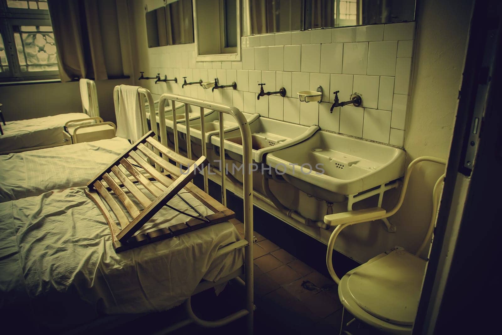 Old hospital beds, detail of old hospital for patients