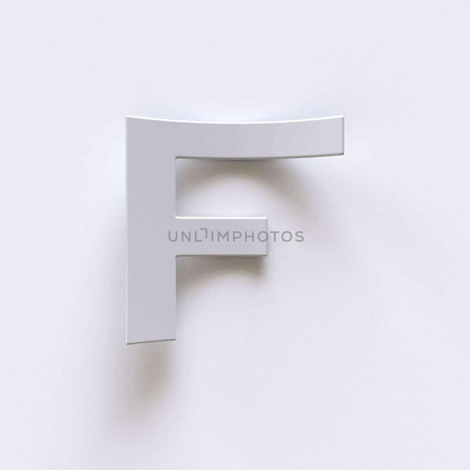 Bent paper font with long shadows  Letter F 3D render illustration isolated on gray background
