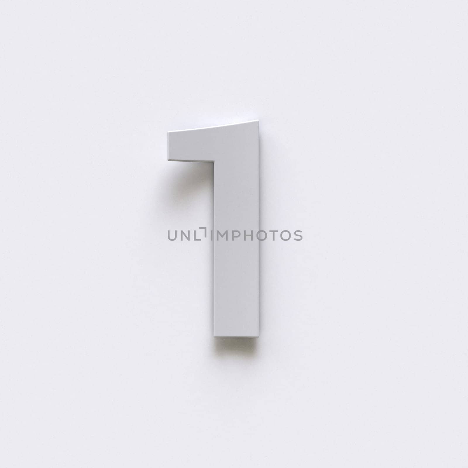 Bent paper font with long shadows  Number 1 ONE 3D render illustration isolated on gray background