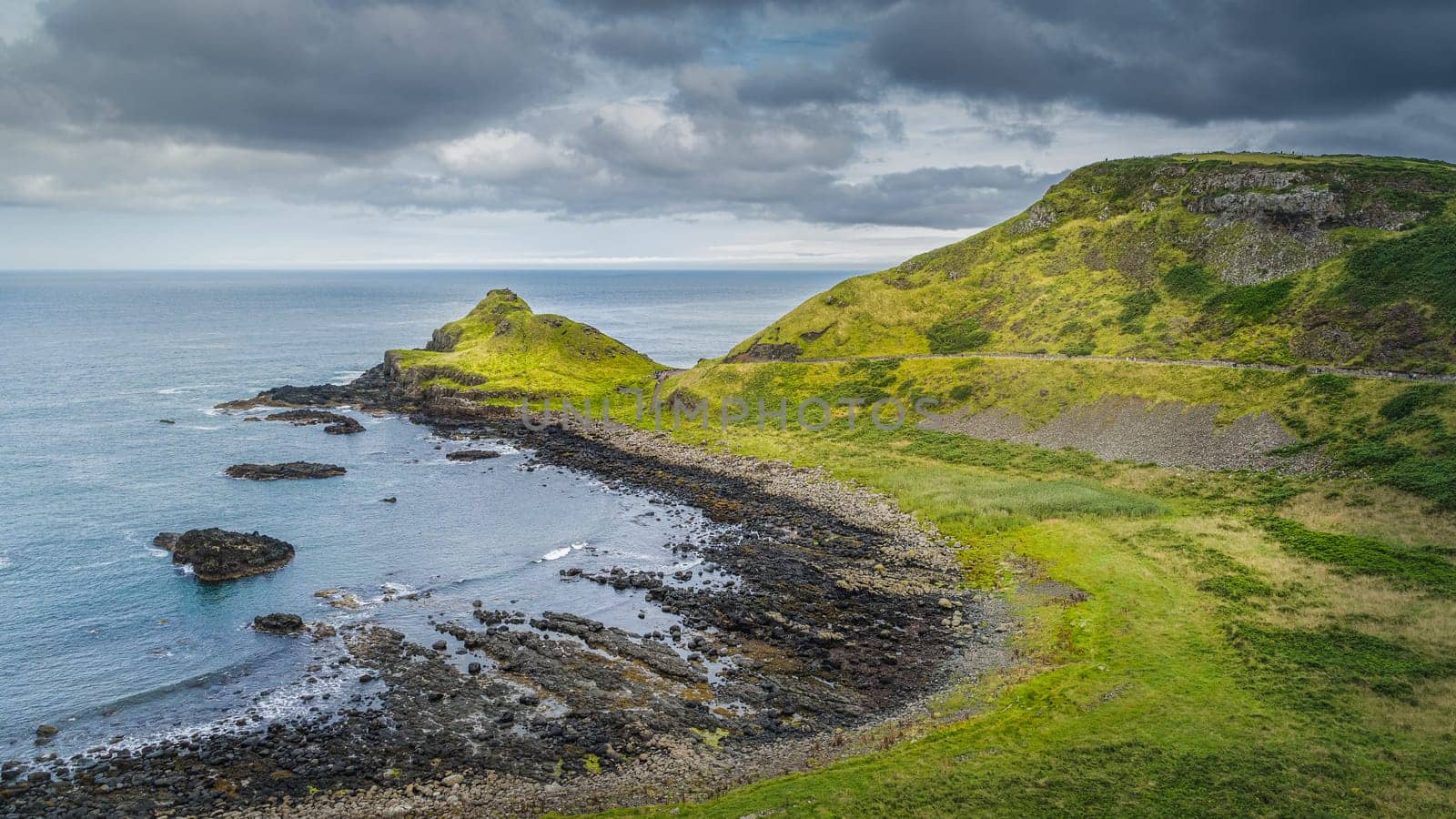 The Giants Causeway seen from the top of the cliff, part of Wild Atlantic Way and UNESCO world heritage, located in Northern Ireland